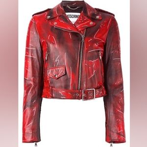 Moschino Couture Red Moto Leather Jacket